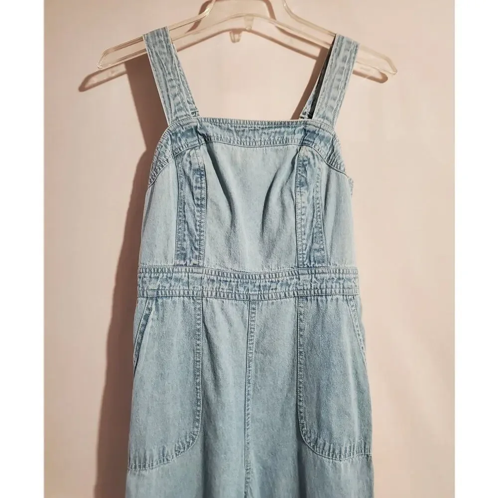 Vtg Y2K Sincerely Jules Smocked Light Denim Jumpsuit Size S Sleeveless Pockets - Picture 3 of 9